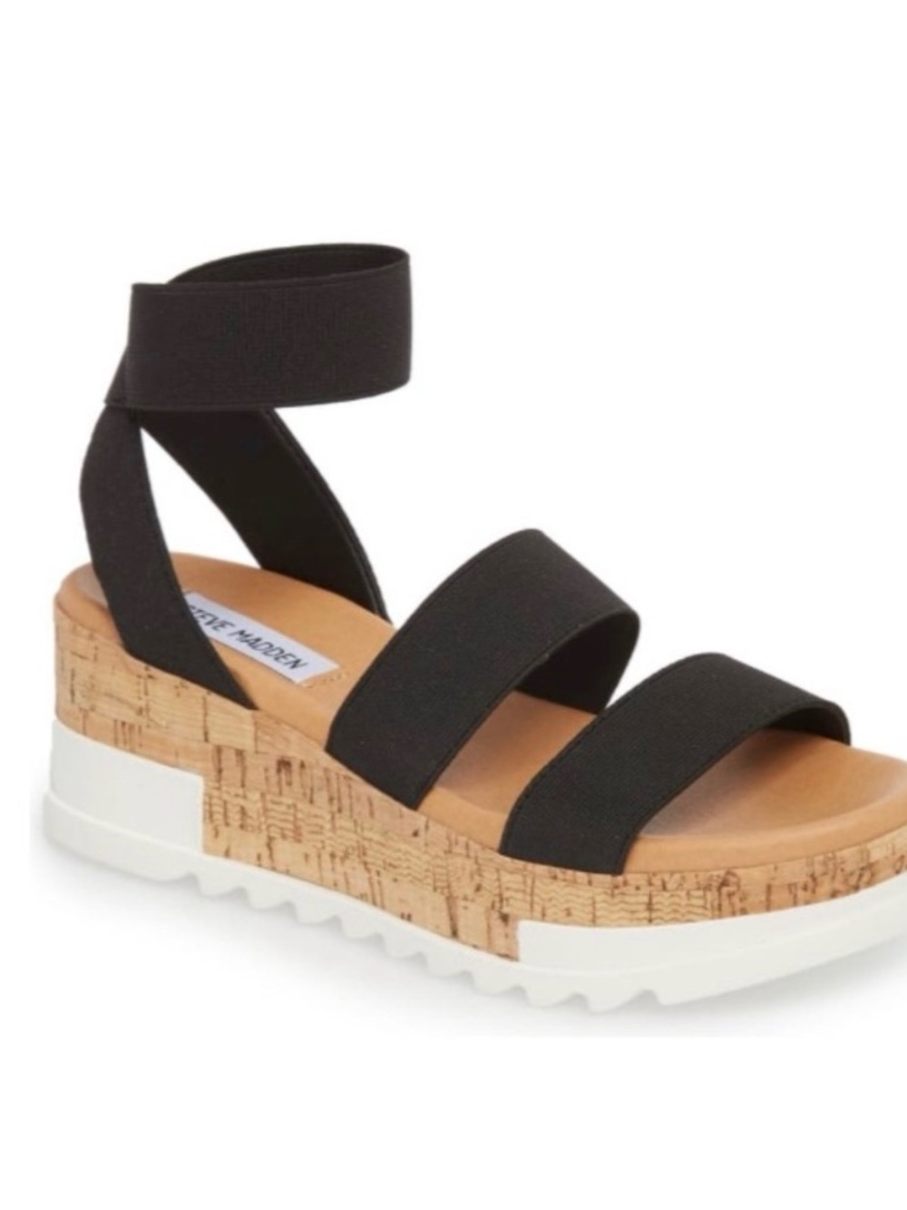 Steve Madden Black Cork-Style Platform Ankle-Strap Sandal